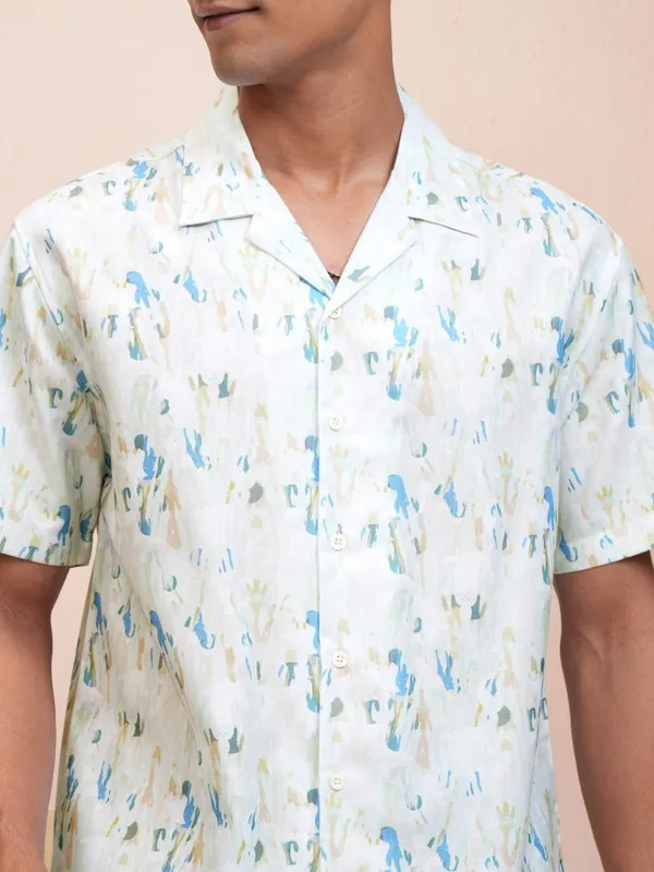 Locomotive Men Green Printed Relaxed Fit Casual Shirt