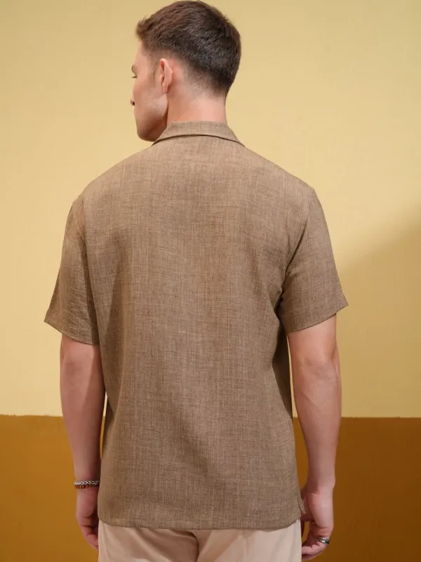 Locomotive Men Brown Solid Oversized Fit Casual Shirt