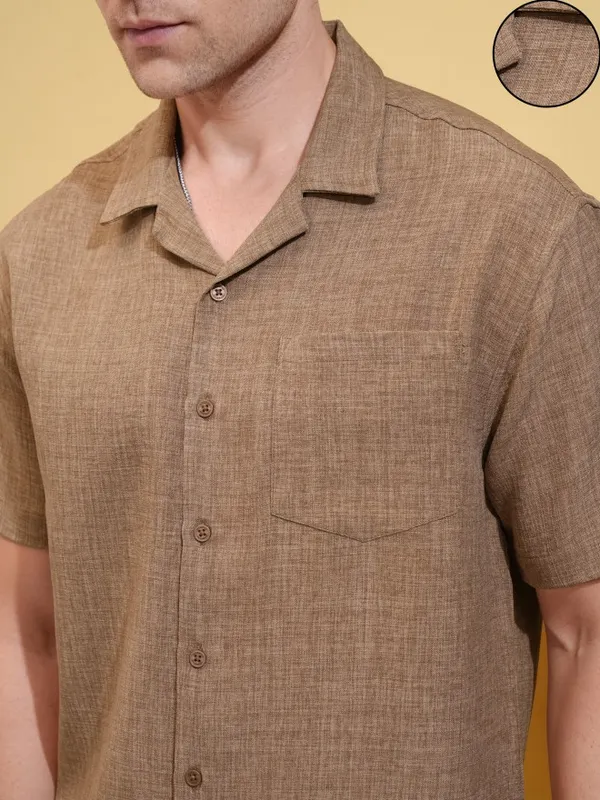 Locomotive Men Brown Solid Oversized Fit Casual Shirt