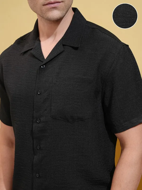 Locomotive Men Black Self Design Oversized Fit Casual Shirt