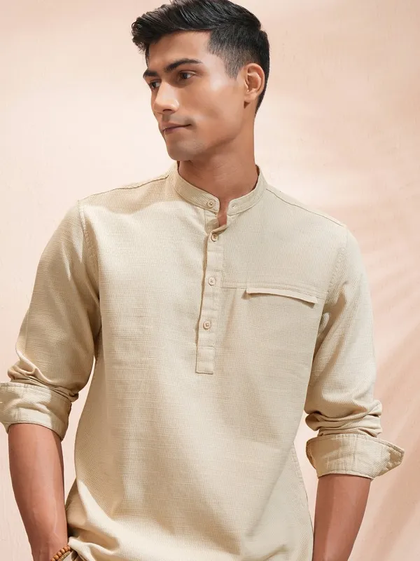 Highlander Men Beige Textured Regular Fit Casual Shirt