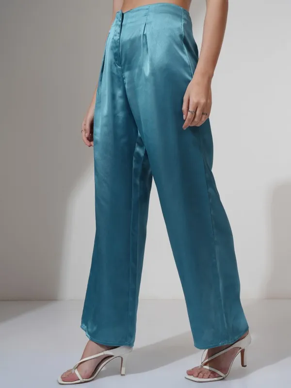 Tokyo Talkies Women Blue Solid Flared Wide Leg Trouser