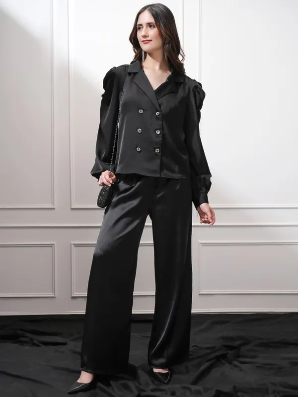 Solid Flared Wide Leg Trouser