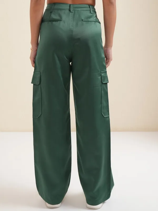 Tokyo Talkies Women Green Solid Loose Fit Cargos
