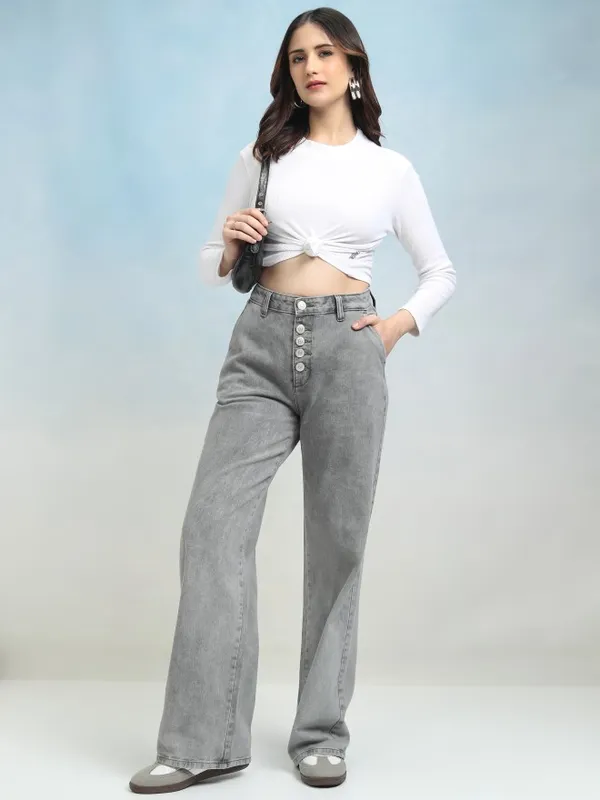 Tokyo Talkies Women Grey Flared Jeans