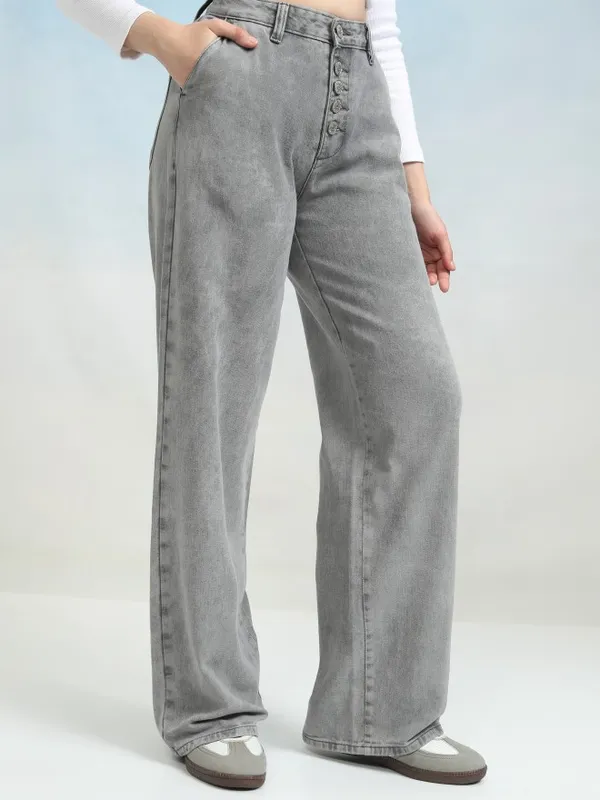 Tokyo Talkies Women Grey Flared Jeans
