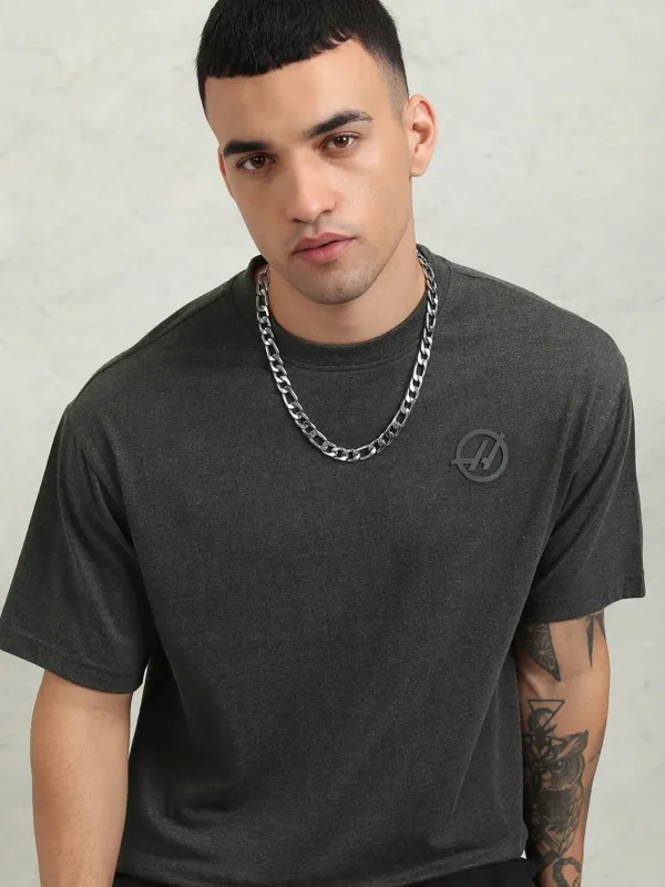 Highlander Men Grey Printed Oversized Fit T-Shirt