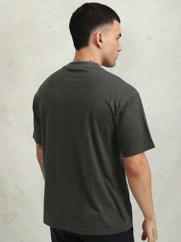 Highlander Men Grey Printed Oversized Fit T-Shirt