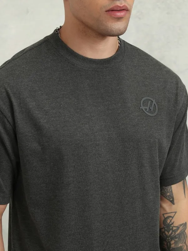 Highlander Men Grey Printed Oversized Fit T-Shirt