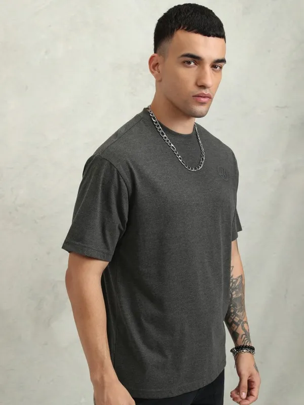 Highlander Men Grey Printed Oversized Fit T-Shirt