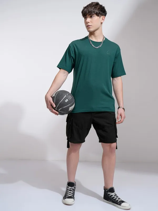 Highlander Men Teal Printed Round Neck Relaxed Fit T-Shirt