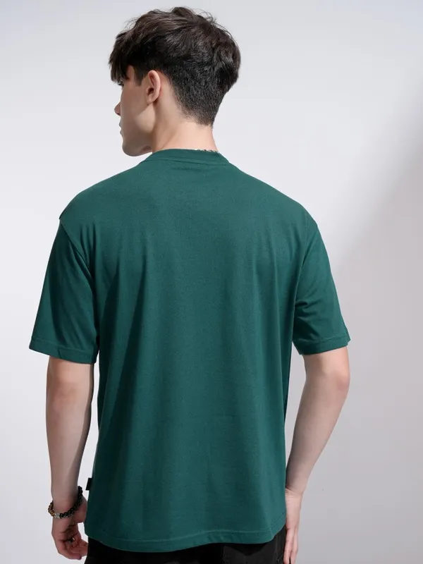Highlander Men Teal Printed Round Neck Relaxed Fit T-Shirt