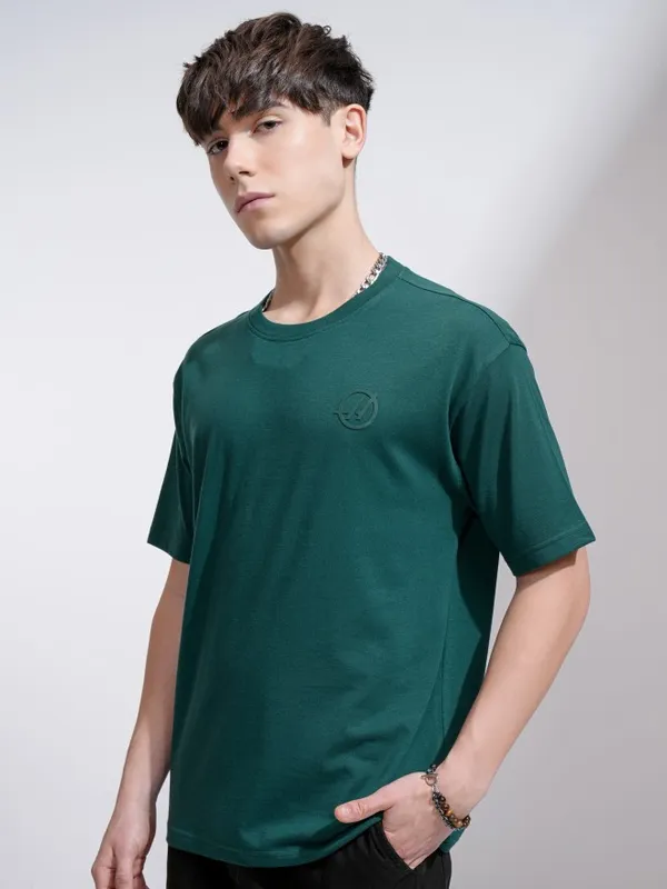 Highlander Men Teal Printed Round Neck Relaxed Fit T-Shirt