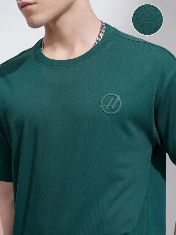 Highlander Men Teal Printed Round Neck Relaxed Fit T-Shirt