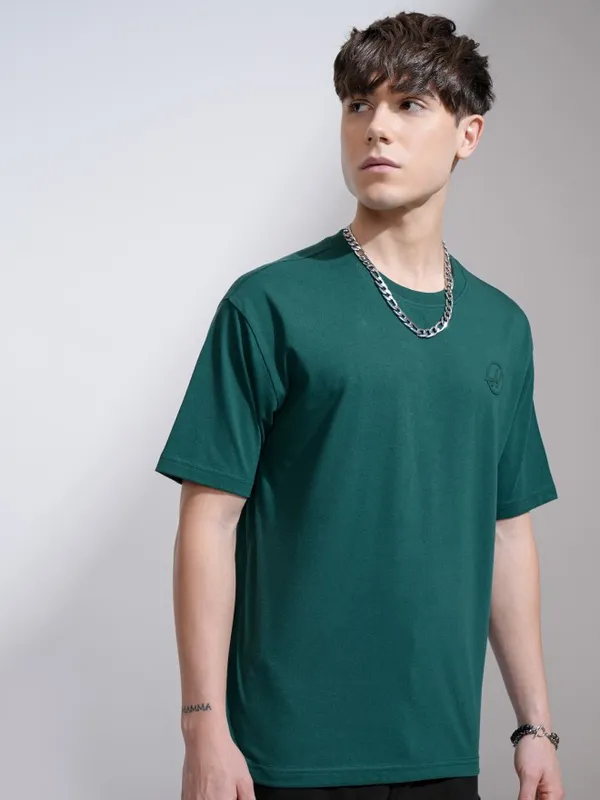 Highlander Men Teal Printed Round Neck Relaxed Fit T-Shirt