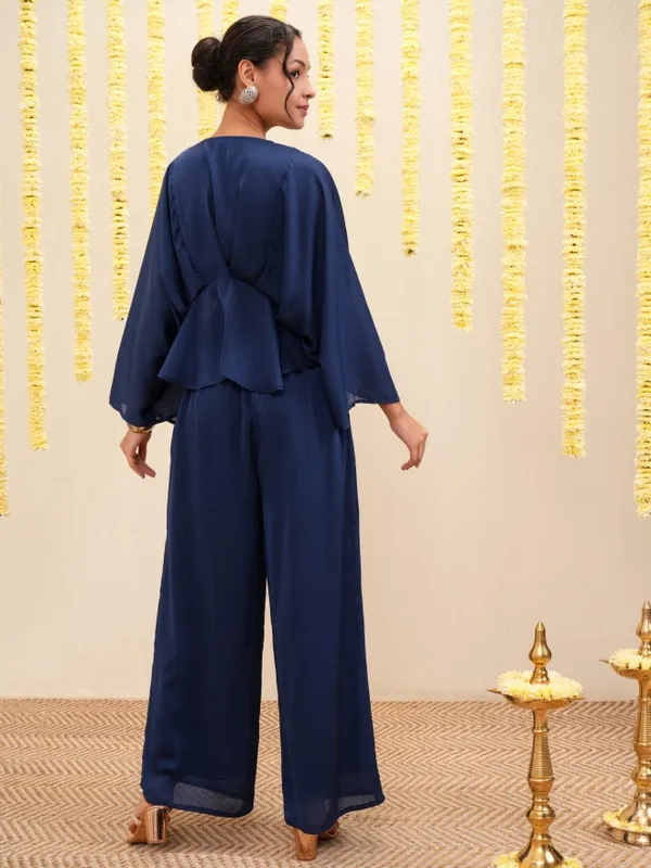 Vishudh Women Navy Blue Top With Palazzos Co-Ords