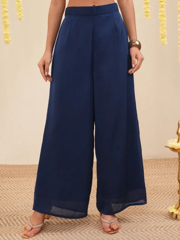 Vishudh Women Navy Blue Top With Palazzos Co-Ords