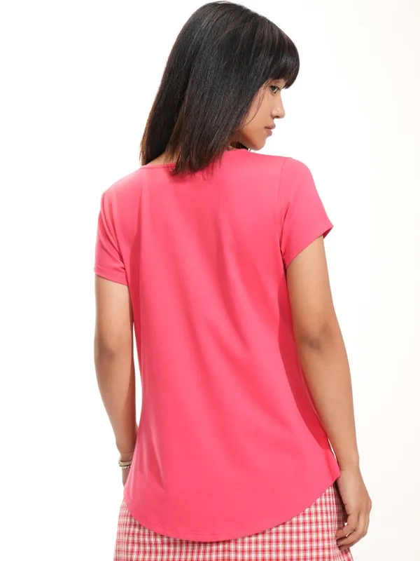 Tokyo Talkies Women Pink Solid Round Neck T-Shirt
