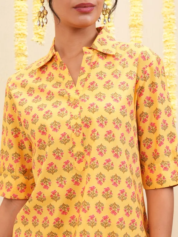 Vishudh Women Mustard Tunic With Trousers Co-Ords