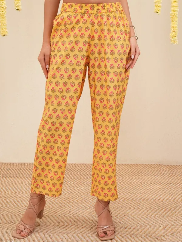 Vishudh Women Mustard Tunic With Trousers Co-Ords