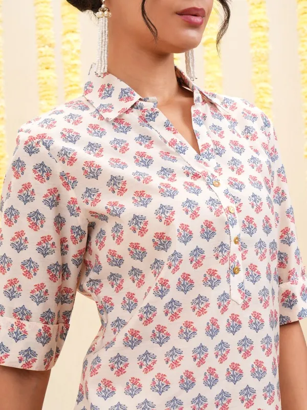 Vishudh Women Beige Tunic With Trousers Co-Ords