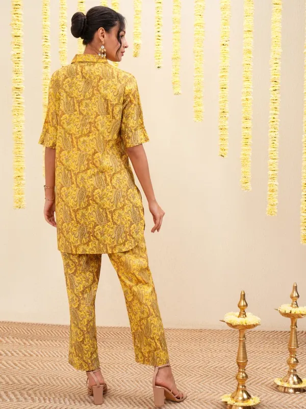 Vishudh Women Yellow Tunic With Trousers Co-Ords