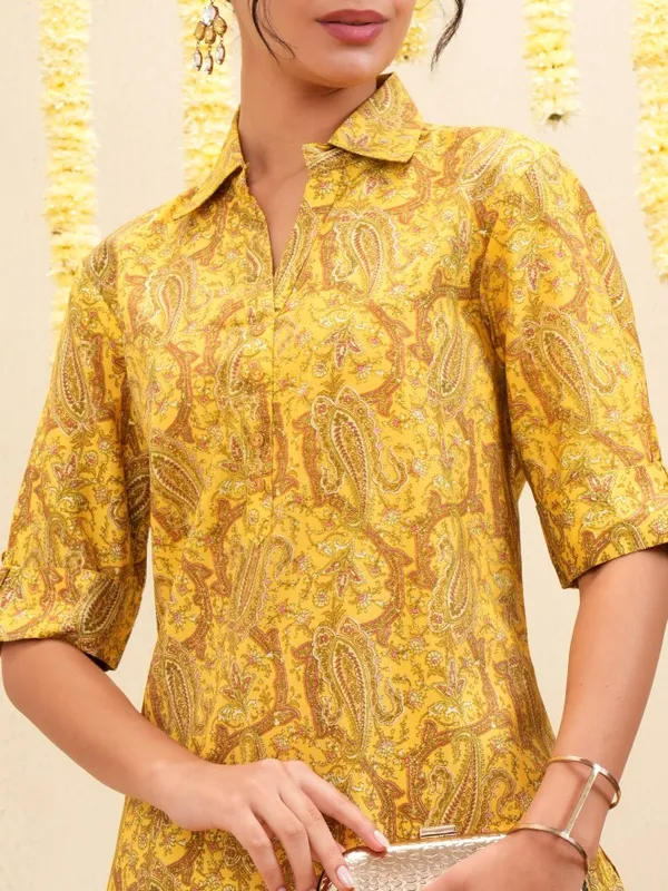 Vishudh Women Yellow Tunic With Trousers Co-Ords