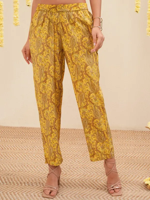 Vishudh Women Yellow Tunic With Trousers Co-Ords