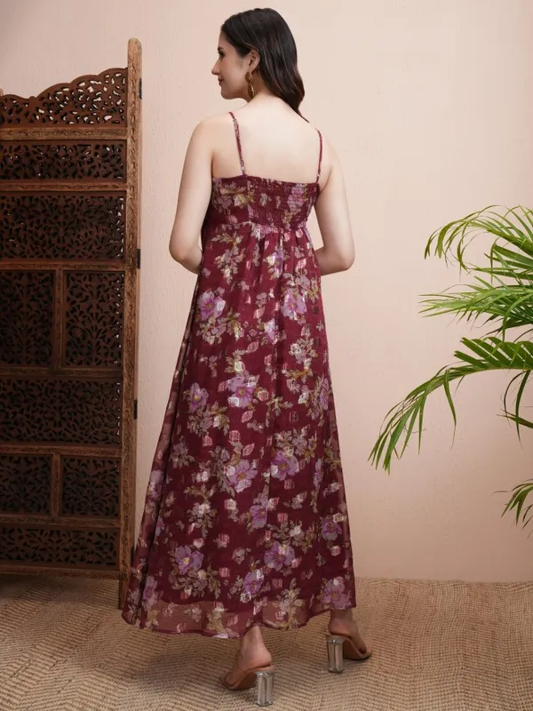 Vishudh Women Maroon Printed Fit and Flare Dress