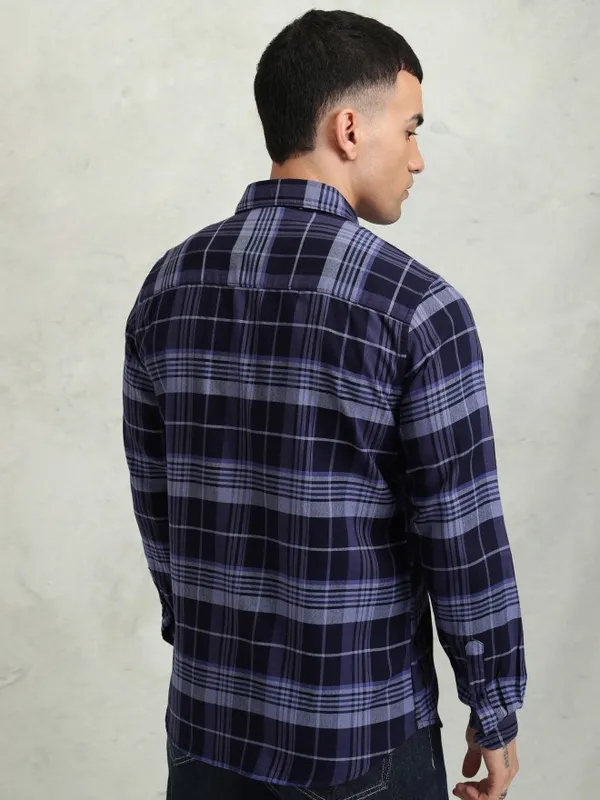 Highlander Men Blue Checked Regular Fit Casual Shirt