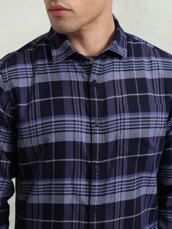 Highlander Men Blue Checked Regular Fit Casual Shirt