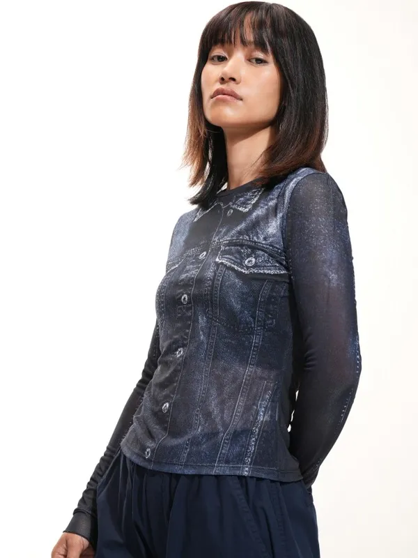 Tokyo Talkies Women Blue Solid Regular Top