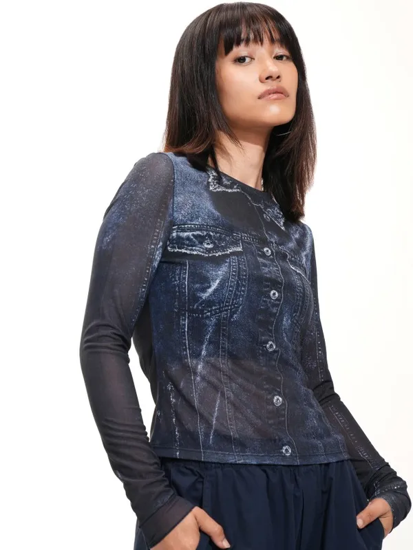 Tokyo Talkies Women Blue Solid Regular Top