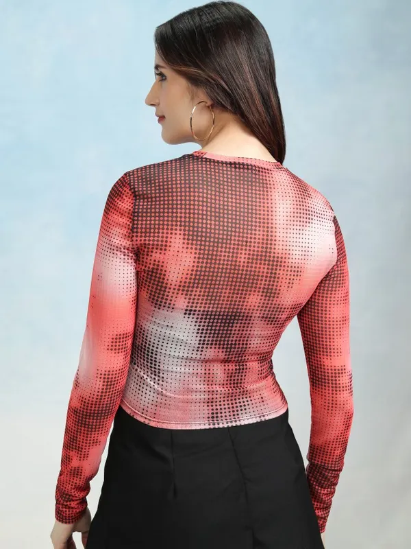 Tokyo Talkies Women Red Printed Regular Crop Top