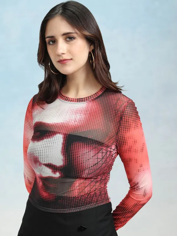 Tokyo Talkies Women Red Printed Regular Crop Top