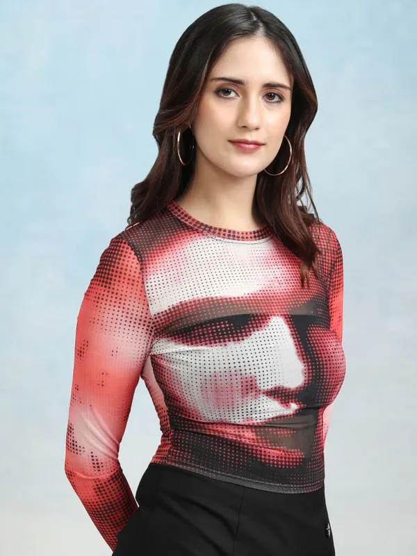 Tokyo Talkies Women Red Printed Regular Crop Top