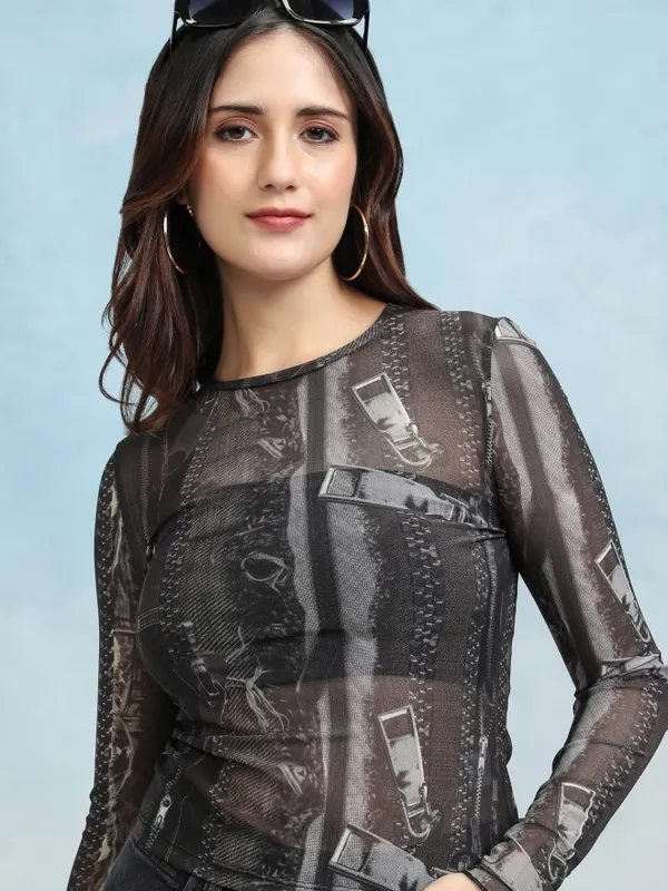 Tokyo Talkies Women Brown Printed Regular Crop Top