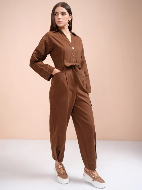 Tokyo Talkies Women Brown Solid Jumpsuit