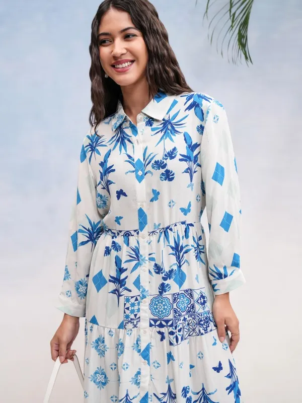 Vishudh Women White Printed Shirt Dress