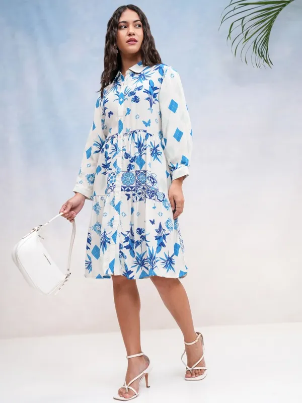 Vishudh Women White Printed Shirt Dress