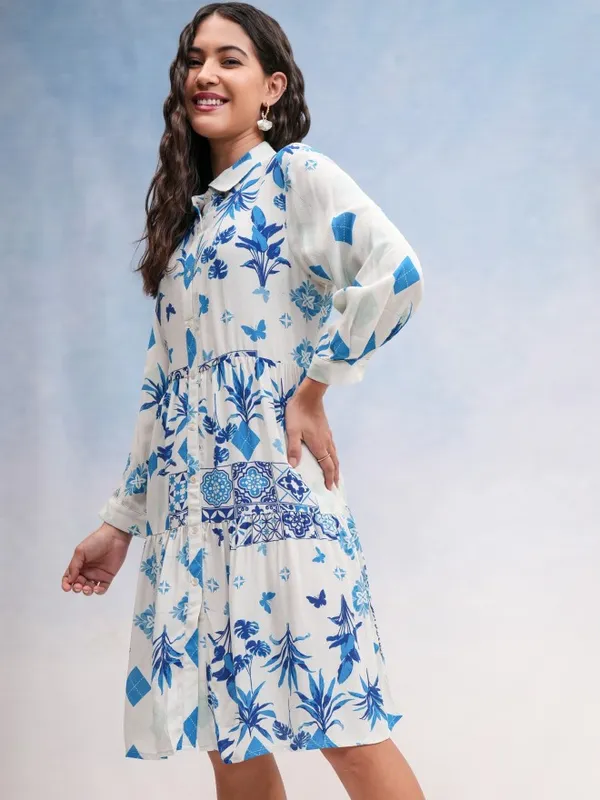 Vishudh Women White Printed Shirt Dress
