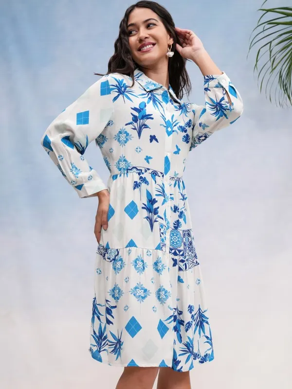 Vishudh Women White Printed Shirt Dress
