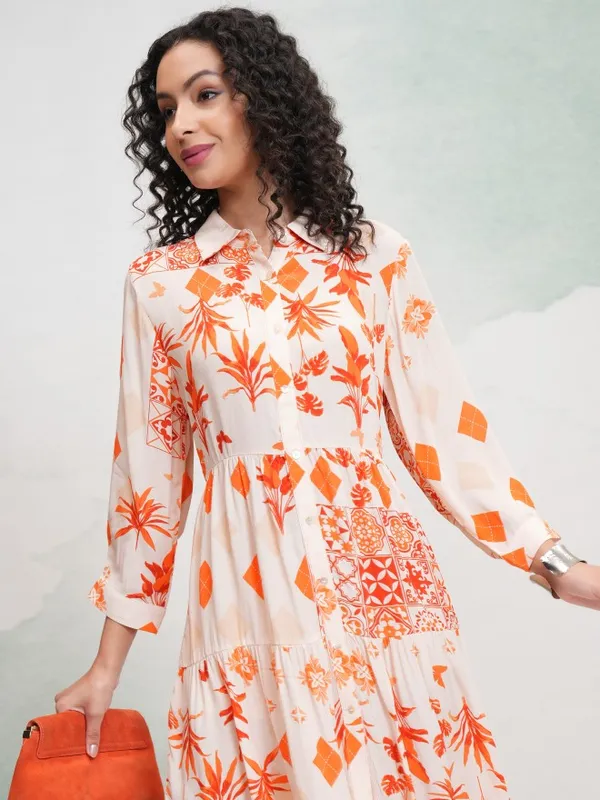 Vishudh Women Cream Printed Shirt Dress