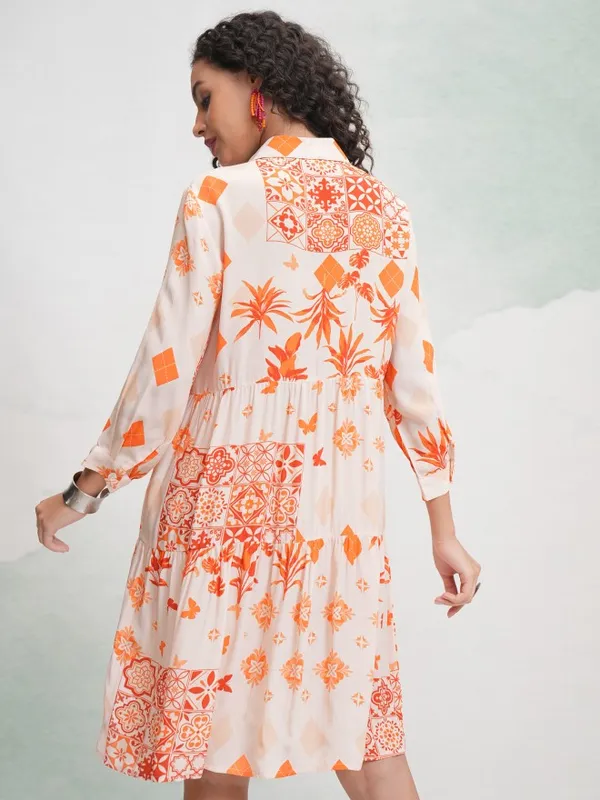 Vishudh Women Cream Printed Shirt Dress