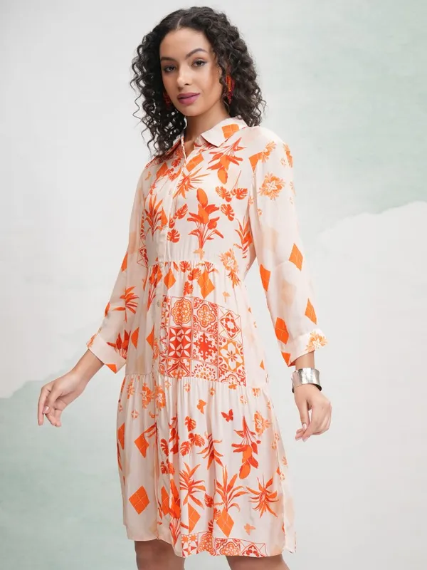Vishudh Women Cream Printed Shirt Dress