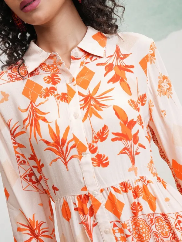 Vishudh Women Cream Printed Shirt Dress