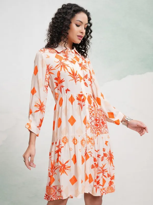 Vishudh Women Cream Printed Shirt Dress