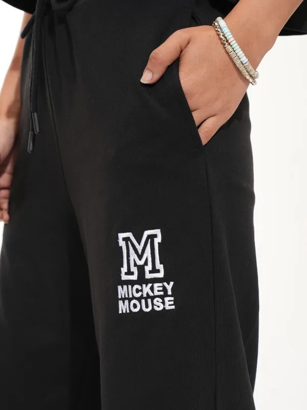 Disney By Tokyo Talkies Women Black Mickey Mouse Printed Trackpants