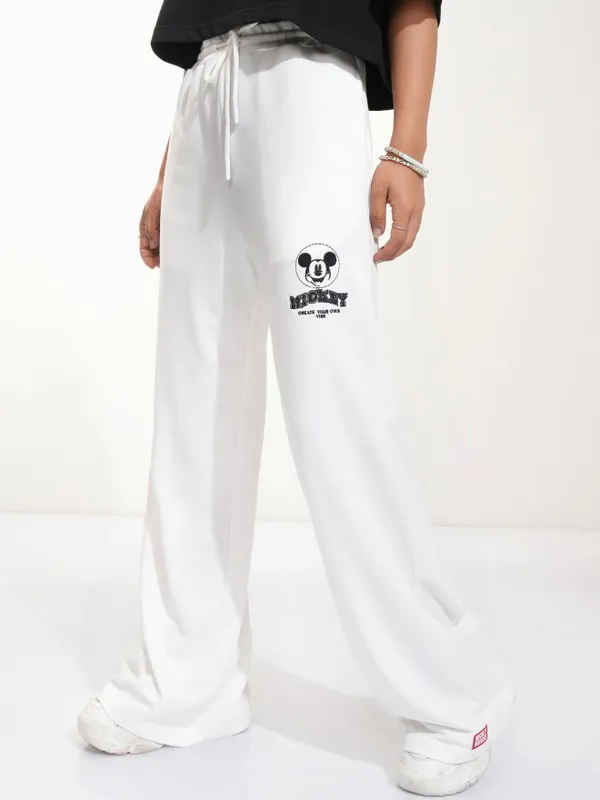 Disney By Tokyo Talkies Women White Mickey Mouse Straight Fit Track Pant