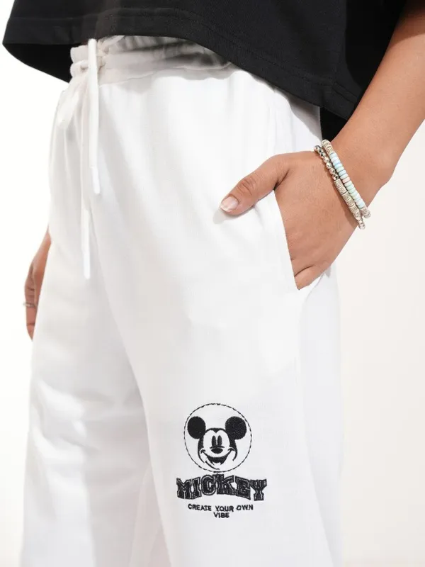 Disney By Tokyo Talkies Women White Mickey Mouse Straight Fit Track Pant